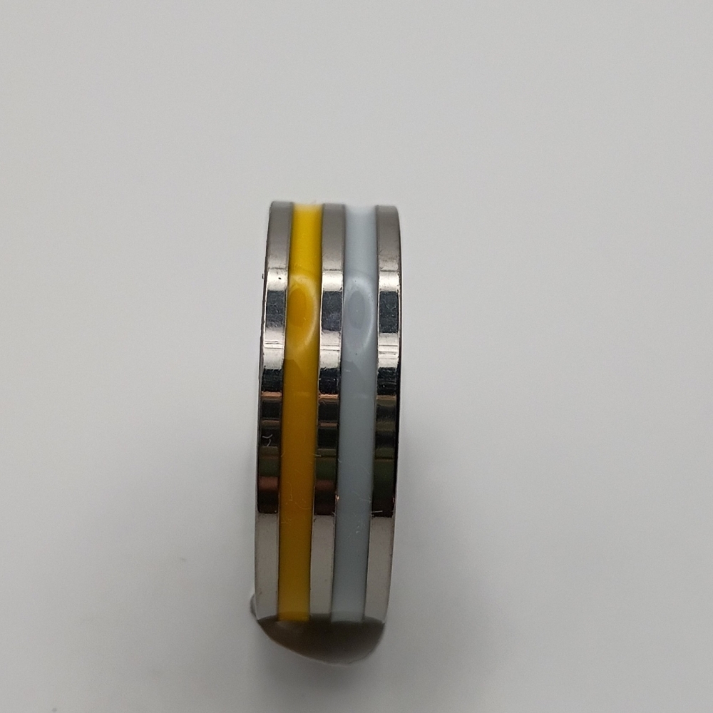Mens Stainless Steel Ring Band Size 6 Yellow White Enamel Two Tone Fashion New